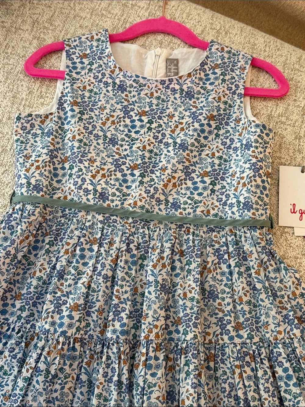 Il Gufo Girls Floral Sleeveless Dress Size 8Y Blue Green NWT